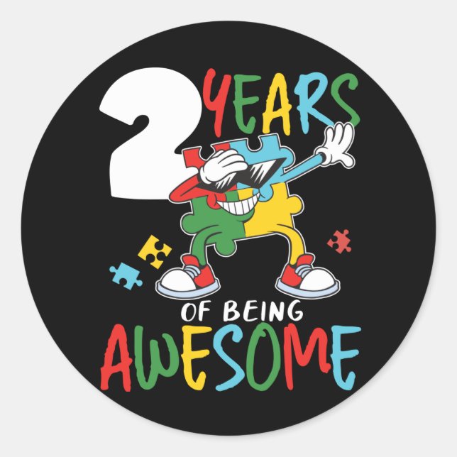 2 Year Old Birthday Boy Girl Autism Awareness Classic Round Sticker (Front)