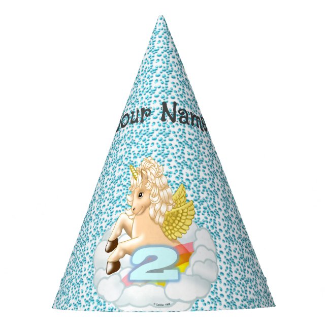 2 year old birthday Unicorn party  hat (Front)