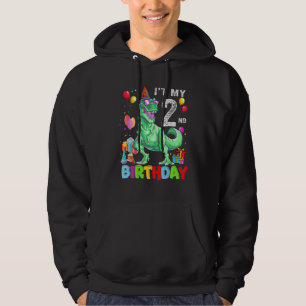 2 Year Old It's My 2nd Birthday Rex Dinosaur Boy Hoodie
