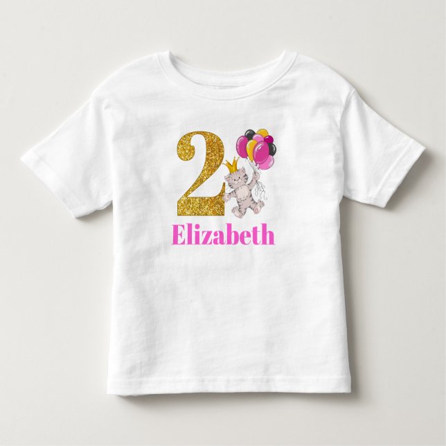 2 Year Old Kitty Cat Pink and Gold Birthday Shirt (Front)
