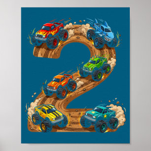 2 Year Old Monster Truck Boy Toddler 2nd Birthday  Poster