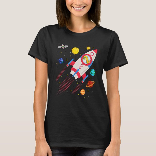 2 Year Old Spaceship Rocket Birthday Astronaut Gir T-Shirt (Front)