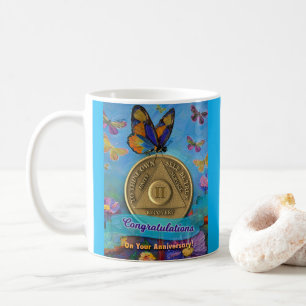 2 Year Sober Coin Congratulations Butterflies Coffee Mug