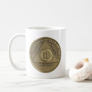 2 Year Sober Medallion Coin Happy Anniversary Coffee Mug