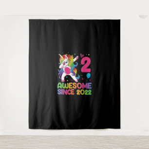 2 Years Old Awesome Since 2022 2nd Birthday Unicor Tapestry
