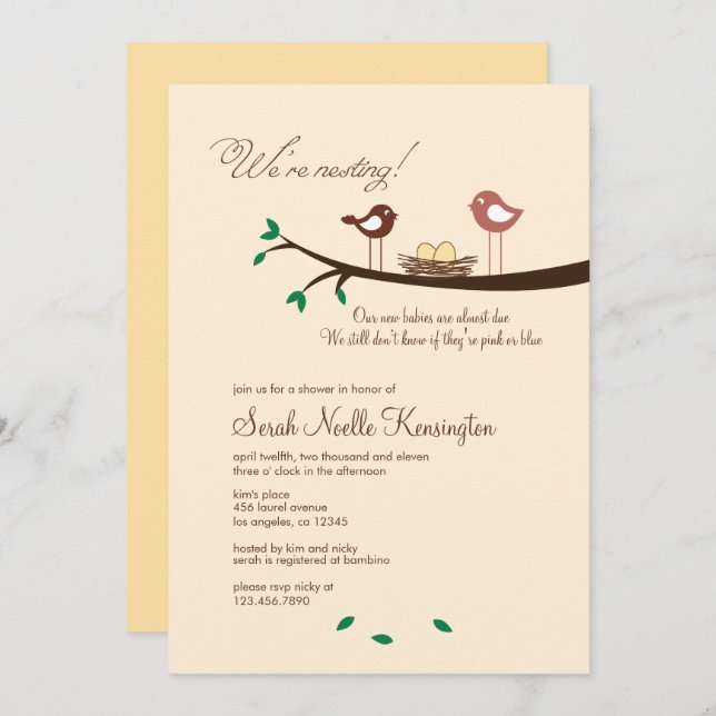 2 Yellow Eggs Twins Baby Shower Invitation (Front/Back)