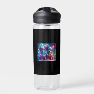 2 Young Chihuahua Pups In Colorful Christmas Scene Water Bottle