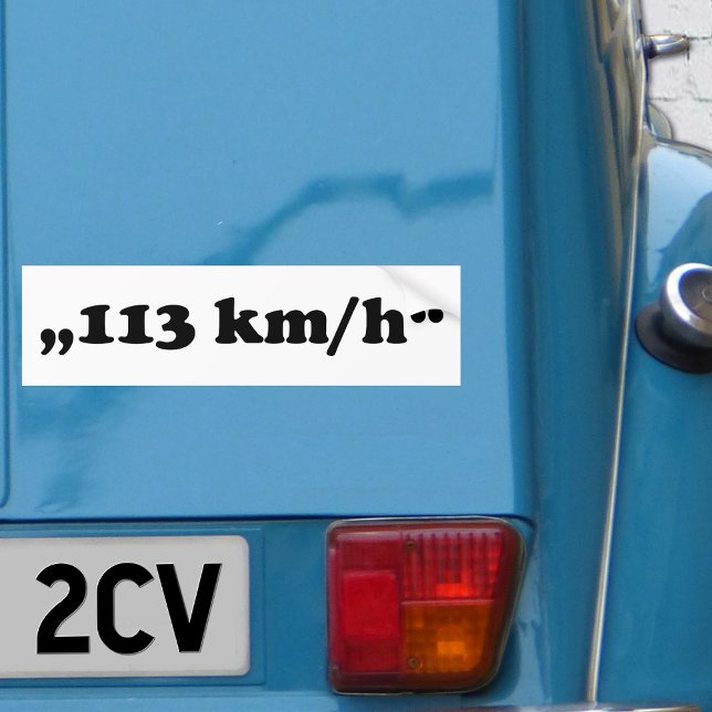 2CV 113 kmh Oldtimer Speedlimit Typography Bumper Sticker (2CV Bumper Sticker in White with minimalistic Text in Black)