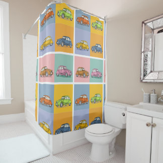 2CV Deux Chevaux Colourful Six Squares Illustratio Shower Curtain