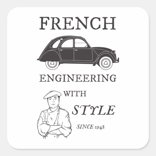 2CV Deux Chevaux French Oldtimer Engineering Square Sticker (Front)
