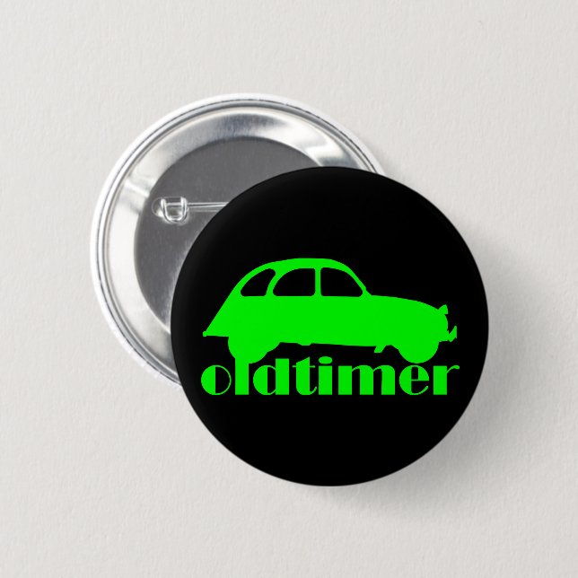 2CV Deux Chevaux Oldtimer Green Silhouette 6 Cm Round Badge (Front & Back)