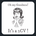 2CV Deux Chevaux Retro Comic Style  Square Sticker<br><div class="desc">Step into the nostalgic charm of the 1950s with our Retro Comic Style white square sticker, featuring the delightful exclamation "Oh my Goodness! - It's a 2cv!" elegantly scripted in a classic serif font. Transport yourself back to the era of classic cars and French sophistication as you admire the illustration...</div>