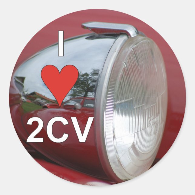 2CV Ente Headlamp I love Classic Round Sticker (Front)