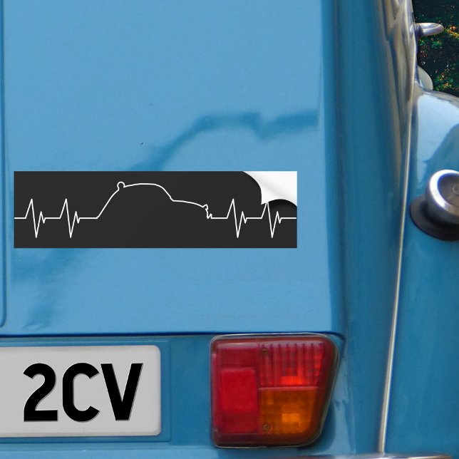 2CV Oldtimer Car Heartbeat Pulse Frequency Bumper Sticker (2CV Bumper Sticker in Black with a White Pulse Illustration)