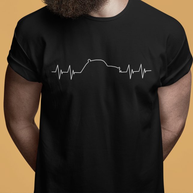 2CV Oldtimer Car Heartbeat Pulse Frequency T-Shirt (2CV T-Shirt in Black with a White Pulse Illustration)