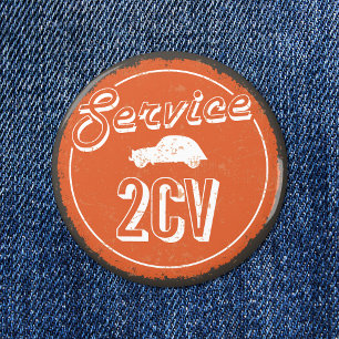 2CV Service Vintage Orange Carshop Typography 6 Cm Round Badge