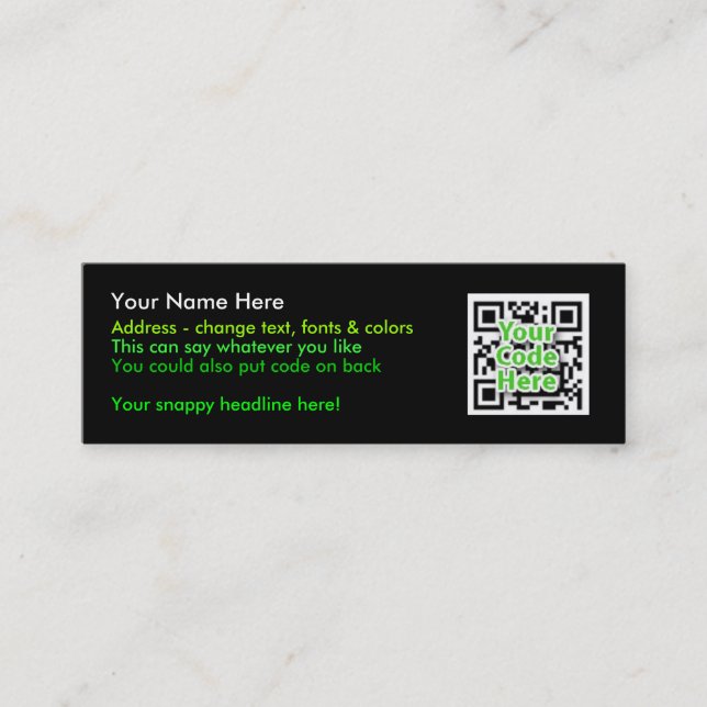 2D Code Business Cards - Skinny, Black (Front)