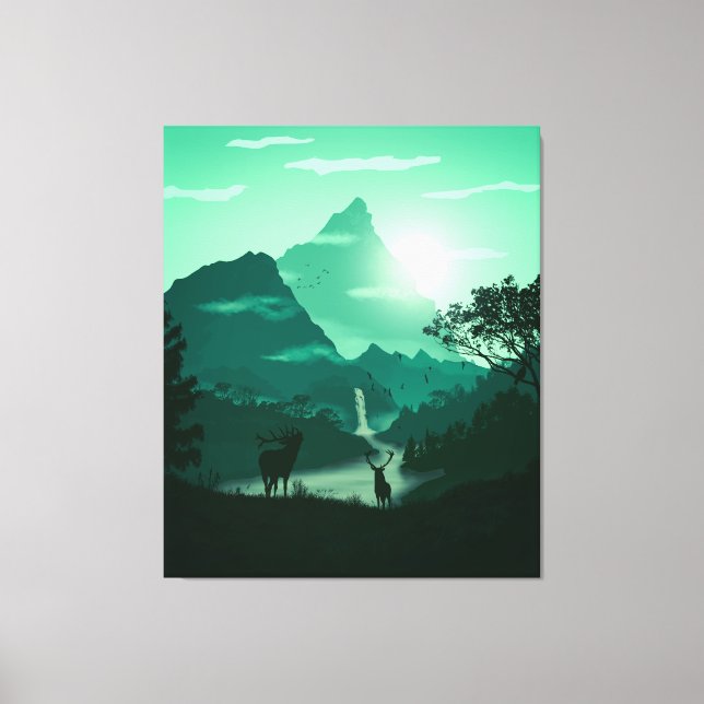 2D green mountain landscape Canvas Print (Front)