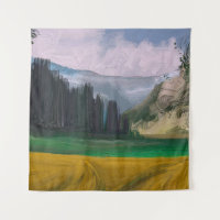 2d illustration. Oil painting landscape art. Rural