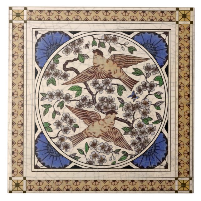 2die4 Victorian Birds Blossoms & Bugs Reproduction Tile (Front)