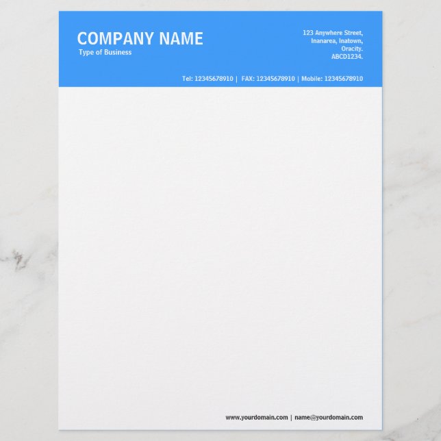 2in Colour Header - Blue 3399FF Personalized Letterhead (Front)