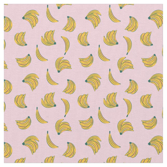 (2in) Cool banana illustrations pink background Fabric (Close Up)