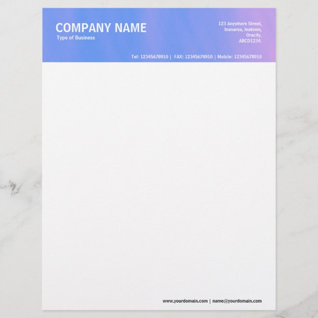 2in Header - Colour Textured Custom Letterhead (Front)