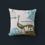 2nd Anniversary Damask Peacock Birdcage Mrs. Cushion<br><div class="desc">You Personalise this Whimsical Cute Peacock Birdcage Pillow to say anything you like or use the existing Mrs. for the Bride. The 2nd Anniversary is the Cotton Anniversary which symbolises the Natural Growth of all the adaptability, versatility and purity (when nurtured just like plants) takes place in that romantic 2...</div>