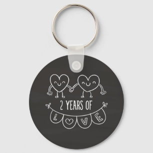 2nd Anniversary Gift For Her Chalk Hearts Hand Dra Key Ring