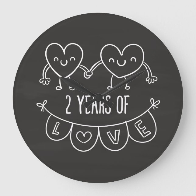 2nd Anniversary Gift For Her Chalk Hearts Hand Dra Large Clock (Front)