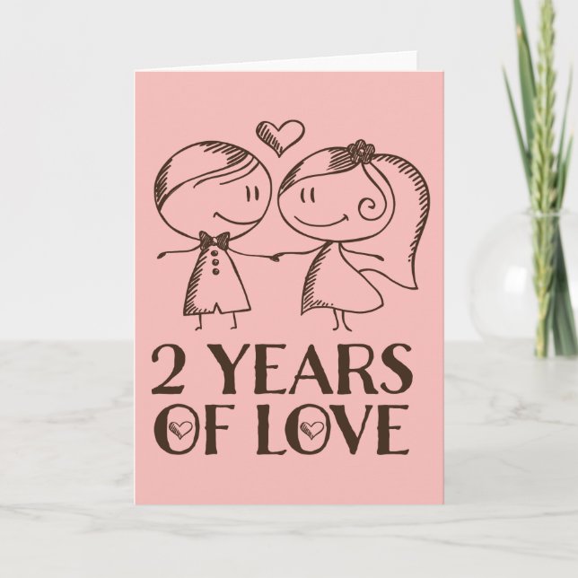 2nd Anniversary Hand Drawn Couple Greeting Card (Front)