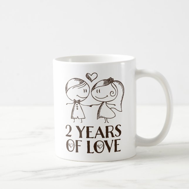 2nd Anniversary Hand Drawn Couples Valentine Mug (Right)