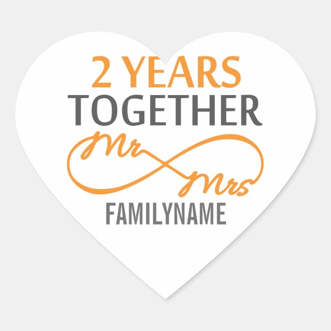 2nd Anniversary Mr. & Mrs Infinity Personalised Heart Sticker (Front)