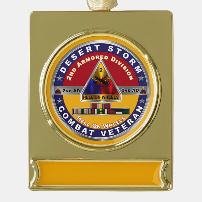 2nd Armoured Division Desert Storm Veteran  Gold Plated Banner Ornament (Front)