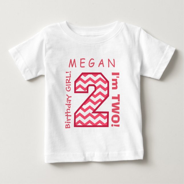 2nd BABY Birthday Big Number A30 PINK CHEVRONS T-Shirt (Front)