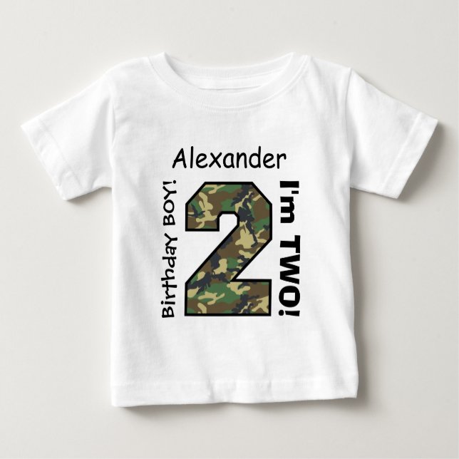 2nd BABY Birthday Big Sports Number A22 CAMO T-Shirt (Front)