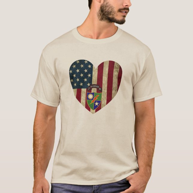 2nd Battalion  75th Ranger Reg American Heart Flag T-Shirt (Front)