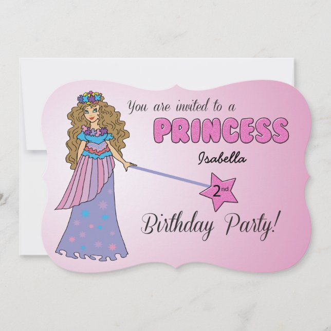 2nd Bday Invitation Pink Princess w/ Sparkly Wand (Front)