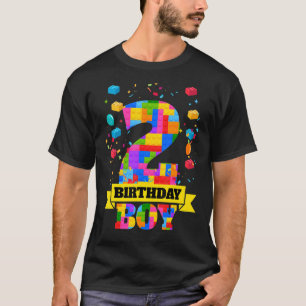 2nd Birthday 2 Years Old Block Building Boys Kids T-Shirt