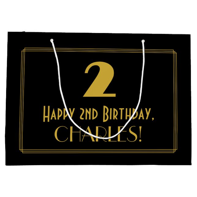 2nd Birthday — Art Deco Inspired Look "2" & Name Large Gift Bag (Back)