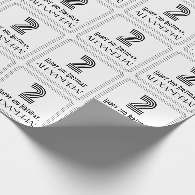 2nd Birthday: Art Deco Inspired Style "2" + Name Wrapping Paper (Corner)