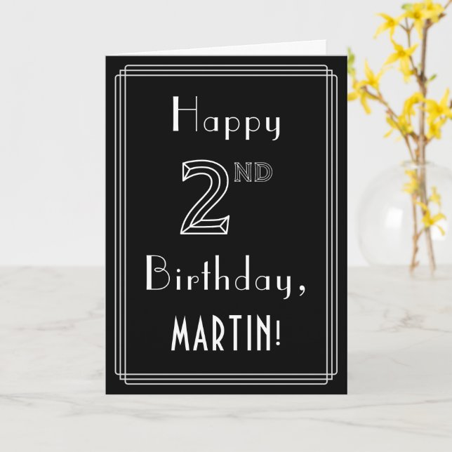 2nd Birthday: Art Deco Style # 2 & Custom Name Card (Yellow Flower)