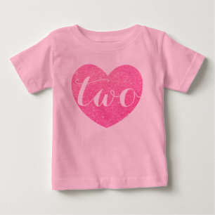 2nd Birthday Baby Girl Glitter heart-Print Pink T-Shirt