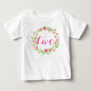 2nd Birthday Baby Girl Watercolor Floral Wreath T-Shirt