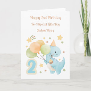 2nd Birthday Balloon Dinosaur Birthday Boy Card