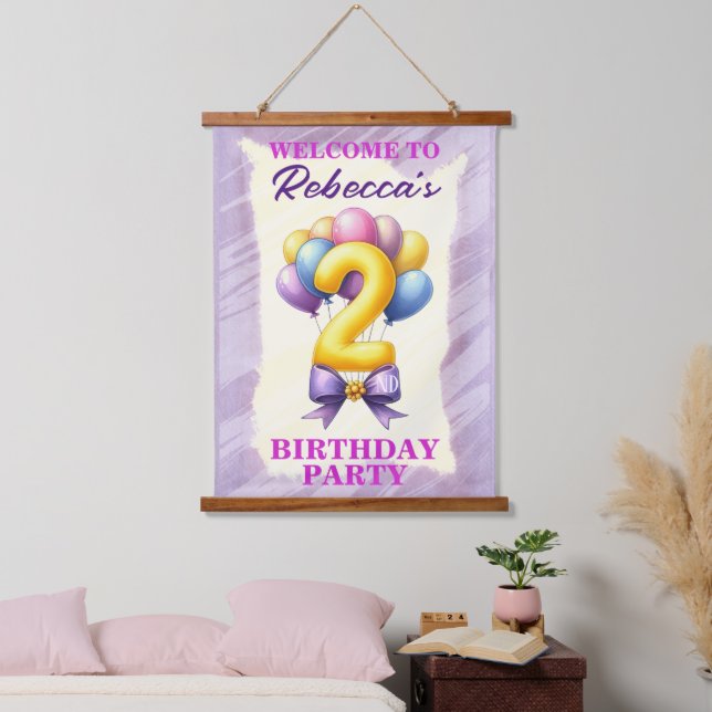 2nd Birthday Balloon Theme Hanging Tapestry (Bedroom)