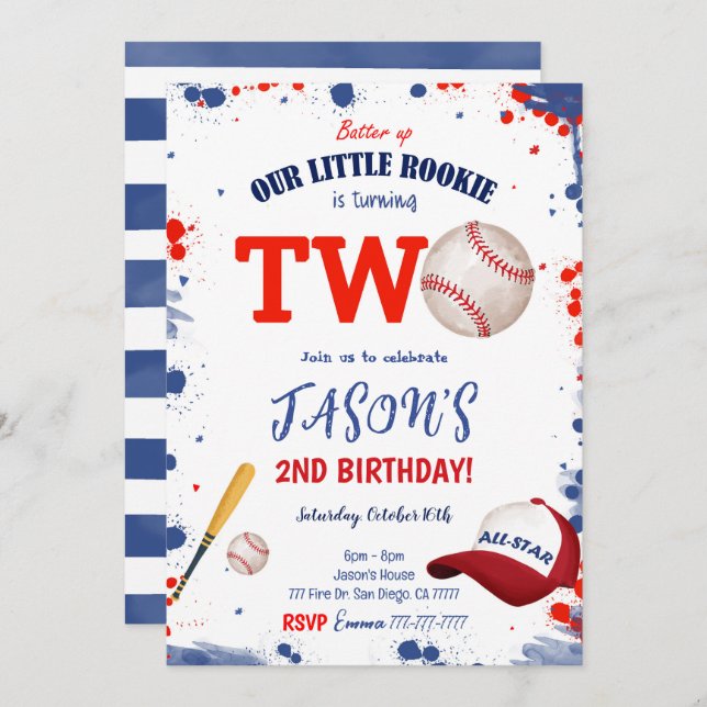 2ND Birthday Baseball Invitation (Front/Back)
