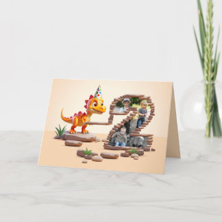 2nd Birthday Big Number Photo | Dino Little Dragon Card