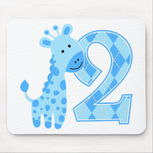 2nd Birthday Blue Giraffe Mouse Pad