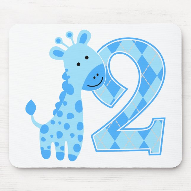 2nd Birthday Blue Giraffe Mouse Pad (Front)